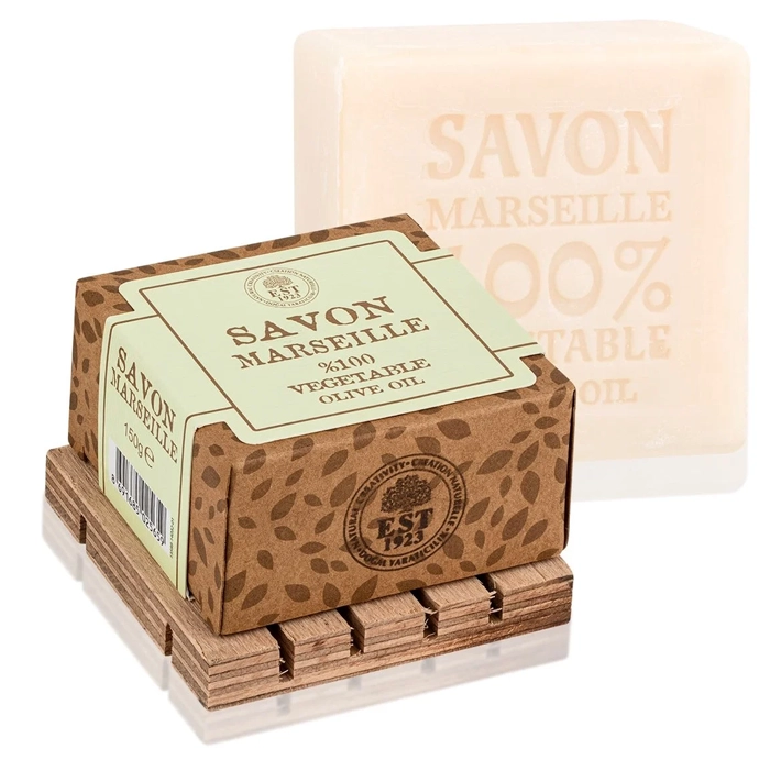EST Savon Marseille Bitkisel Zeytinyağlı Katı Sabun-150g Turkish Herbal Soap - Olive Oil Classic - 150g./0.33lb - Image 1