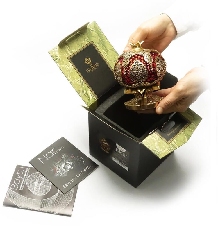 nakkas nar boytu orta boy sari bereket d 437b Turkish Crystal Stone Pomegranate Model Gift Gold Yellow Trinket (Abundance-Ant Prayer)