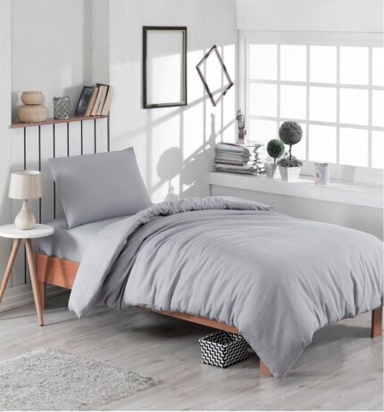 Single Duvet Cover Set -100% Cotton Ranforce Fabric/Grey