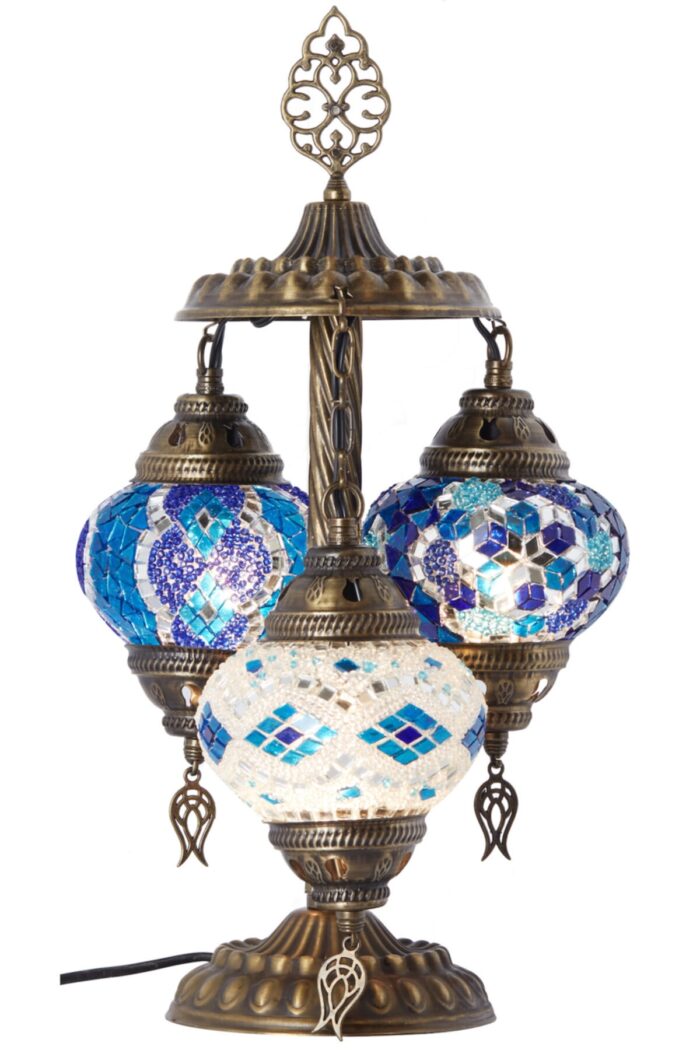 Turkish Triple Mosaic Desktop Lampshade Lamp - Mavi Beyaz