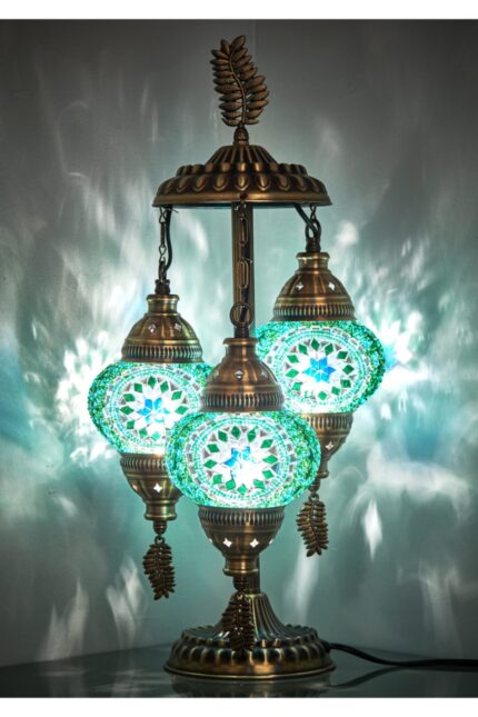 Turkish Triple Mosaic Desktop Lampshade Lamp - Turkuaz