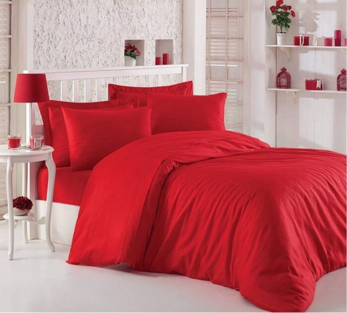 Double Duvet Cover Set -100% Cotton Ranforce Fabric/Red