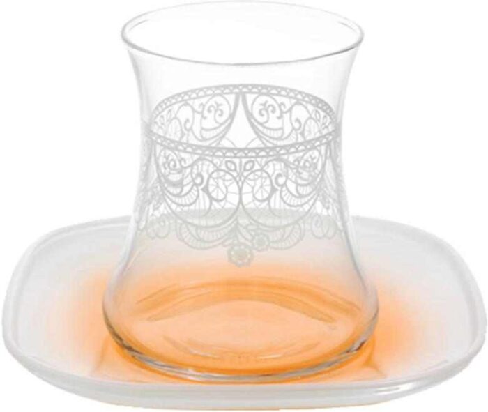 Lav Dantela Turkish Tea Glass Set Orange (12 Pcs)