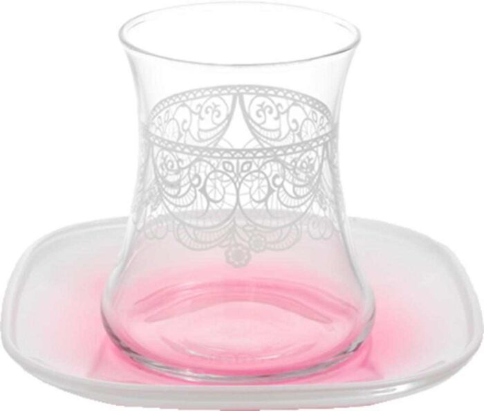 Lav Dantela Turkish Tea Glass Set Pink (12 Pcs)