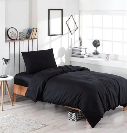 Single Duvet Cover Set -100% Cotton Ranforce Fabric/Black