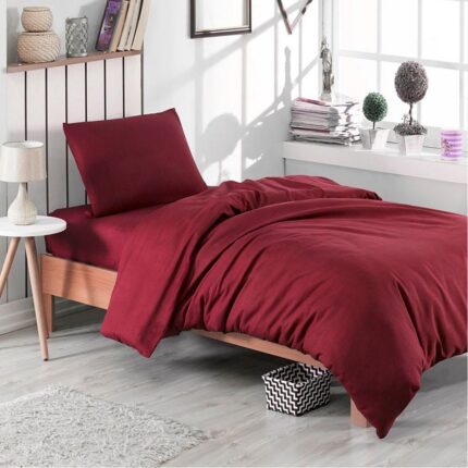 Single Duvet Cover Set -100% Cotton Ranforce Fabric/Claret Red