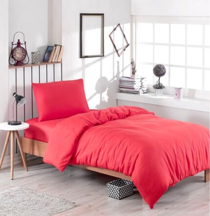 Single Duvet Cover Set -100% Cotton Ranforce Fabric/Red