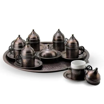 Turkish Copper Coffee Set Handcrafted - Antiquing (Set of 6)