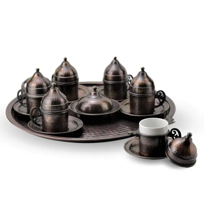 Turkish Copper Coffee Set Handcrafted - Antiquing (Set of 6)