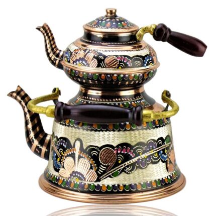 Turkish Copper Tea Pot Handcrafted - Rose Flower