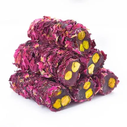 Turkish Delight with Pistachio and Rose Leaves