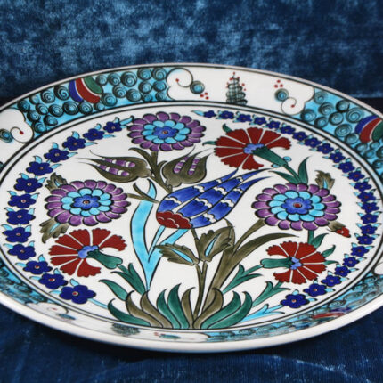 Turkish Iznik Tile Ceramic Plate Handmade - Flower Garden