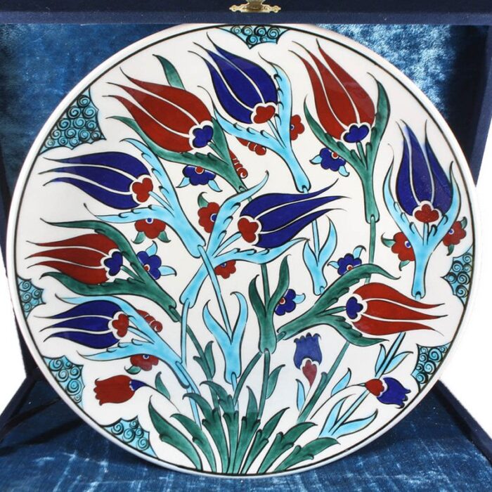 Turkish Iznik Tile Ceramic Plate Handmade - Tulip Garden