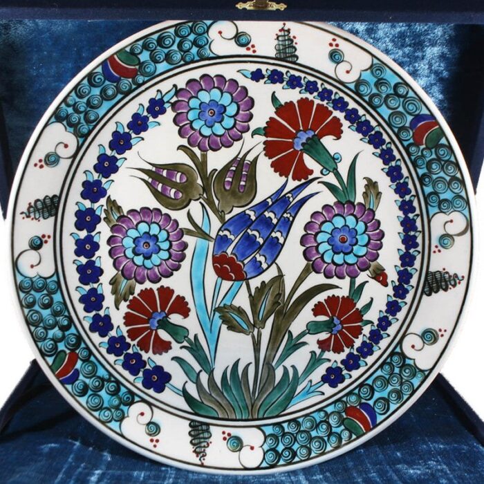 Turkish Iznik Tile Ceramic Plate Handmade - Flower Garden