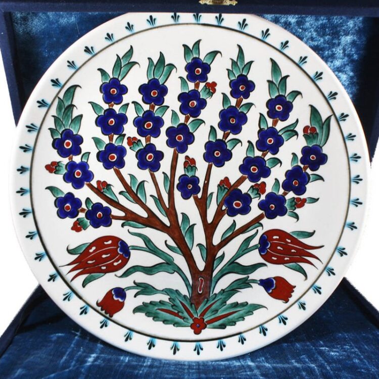 Turkish Iznik Tile Ceramic Plate Handmade - Tree & Tulip