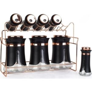 Luxury Metal Coating Glass Spice Rack Set-8pcs