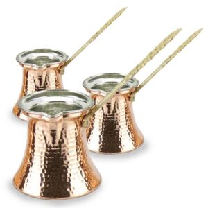 Turkish Copper Coffee Pot Set Handcrafted - Classic (Set of 3)