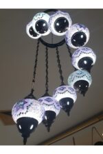 Turkish 9 Piece Mosaic Hanging Lamp - Yeni Ay
