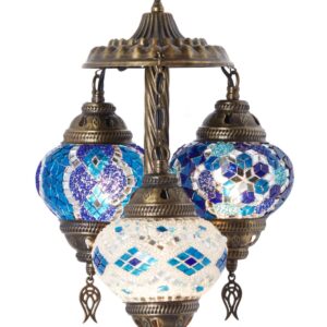 Turkish Triple Mosaic Desktop Lampshade Lamp - Mavi Beyaz