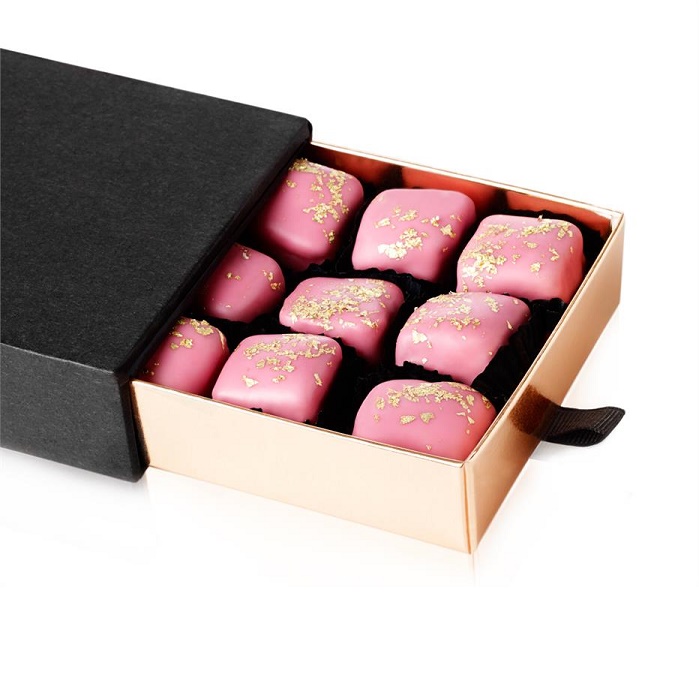 Turkish Delight with Chocolate Covered Almonds Decorated with Gold Particles / Rose - Selamlique