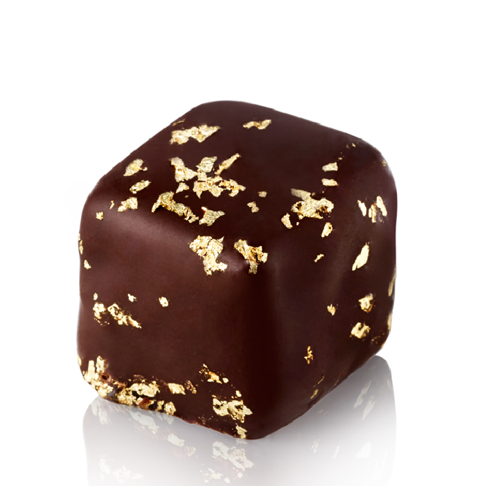 Turkish Delight with Chocolate Covered Almonds Decorated with Gold Particles / Pomegranate - Selamlique