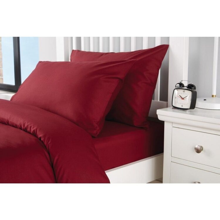 Double Duvet Cover Set -100% Cotton Ranforce Fabric/Claret Red