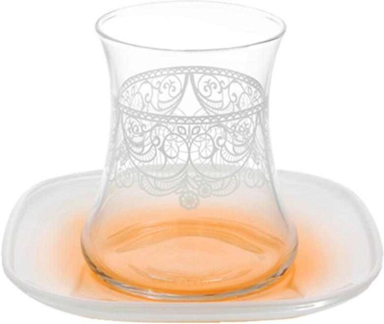 Lav Dantela Turkish Tea Glass Set Orange (12 Pcs)