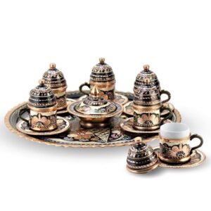 Turkish Copper Coffee Set Handcrafted - Erzincan (Set of 6)