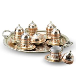 Turkish Copper Coffee Set Handcrafted - Miray (Set of 6)