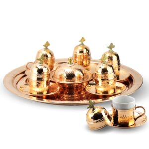 Turkish Copper Coffee Set Handcrafted - Nazik (Set of 6)