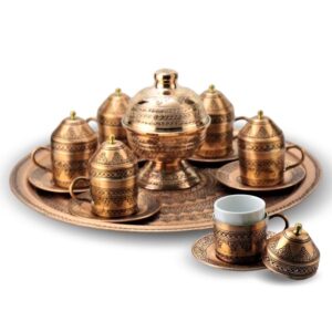 Turkish Copper Coffee Set Handcrafted - Sultan (Set of 6)