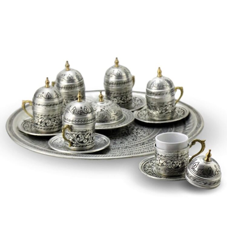 Turkish Copper Coffee Set Handcrafted - Padisah (Set of 6)